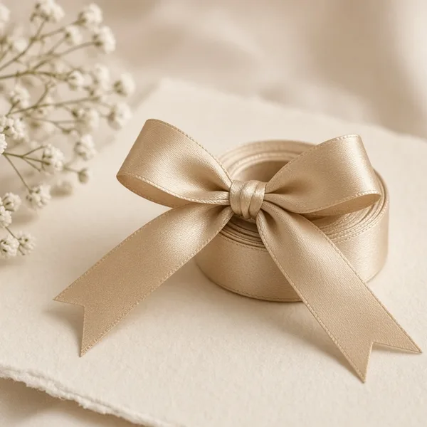 Champagne chiffon & satin ribbon styled for a wedding table