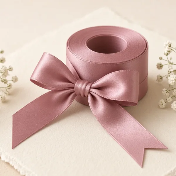 Dusty rose chiffon & satin ribbon styled for a wedding table