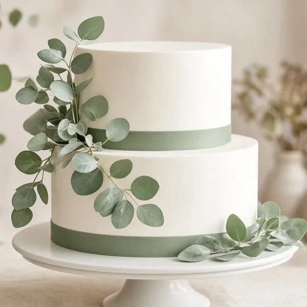 Sage green cake topper & flowers styled for a wedding table