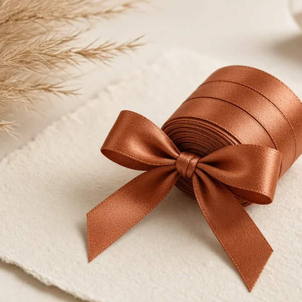 Terracotta chiffon & satin ribbon styled for a wedding table
